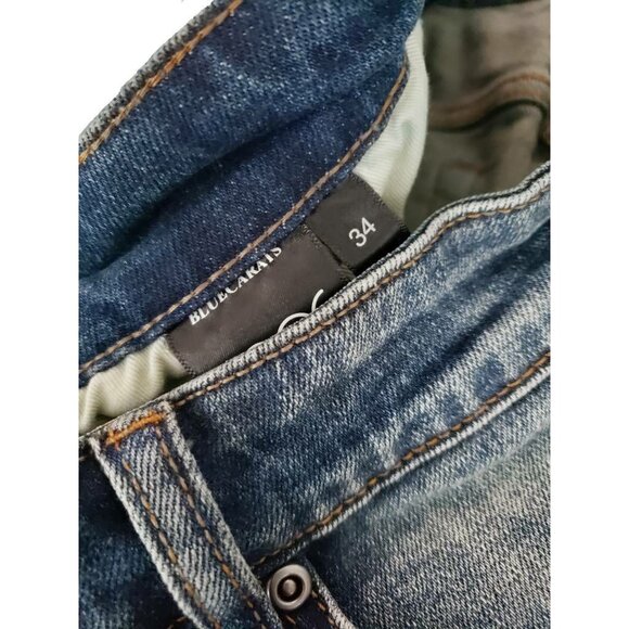 Bluecarats Tapered Jeans Blue Stretch Don't Blame It On The Devil Sz 34 Mens New - Picture 6 of 7